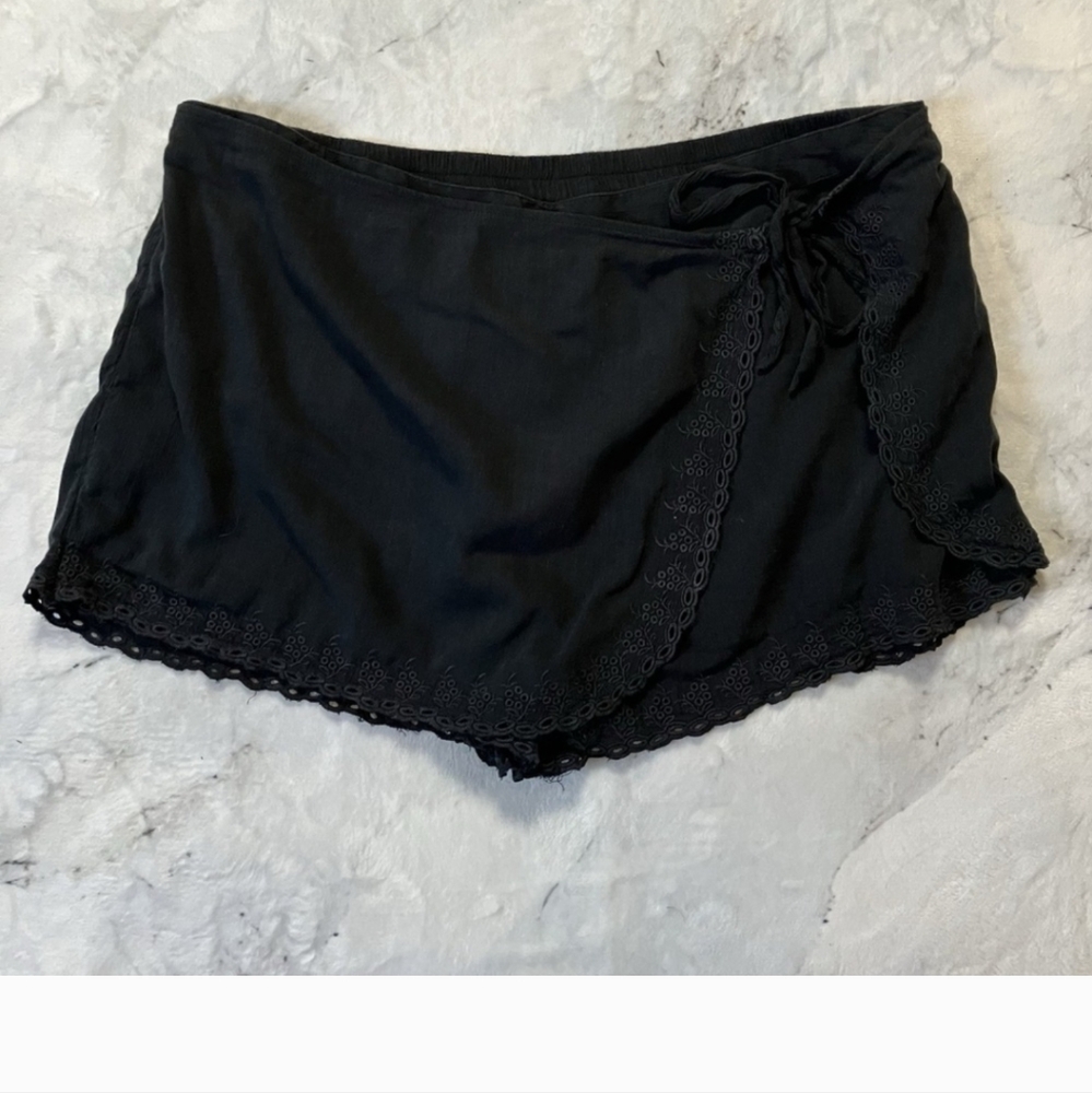 Aerie Skort Womens Plus Size XXL Black Tie Waist Casual Basic Cotton Blend